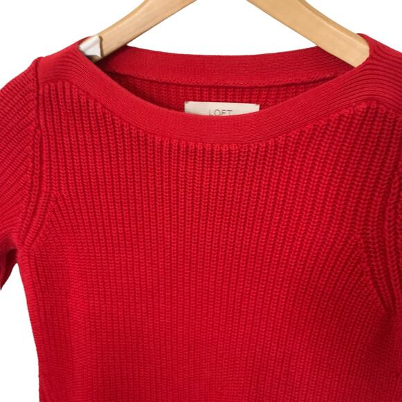 LOFT Sweater Womens Size Small Ribbed Knit Red Side Lace-Up Tie 100% Cotton - Picture 4 of 5